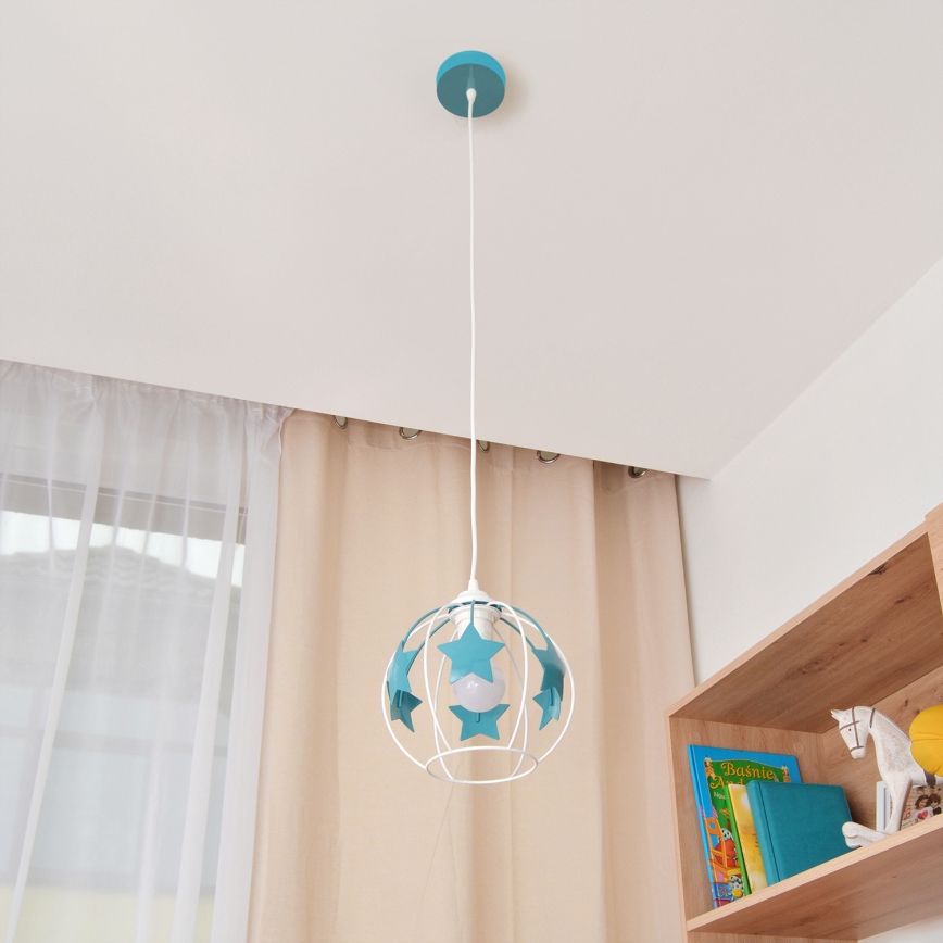 Ripplühter lastele STARS 1xE27/15W/230V türkiis/valge