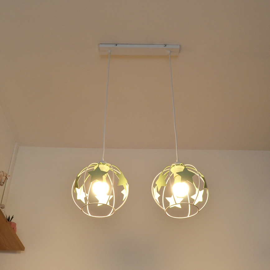 Ripplühter lastele STARS 2xE27/15W/230V roheline/valge