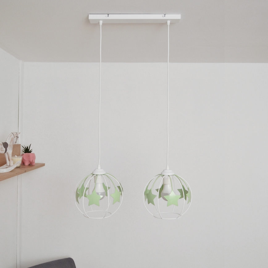 Ripplühter lastele STARS 2xE27/15W/230V roheline/valge