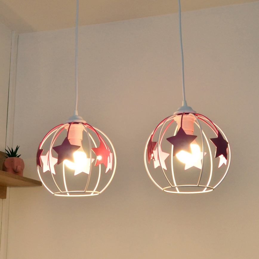 Ripplühter lastele STARS 2xE27/15W/230V roosa/valge