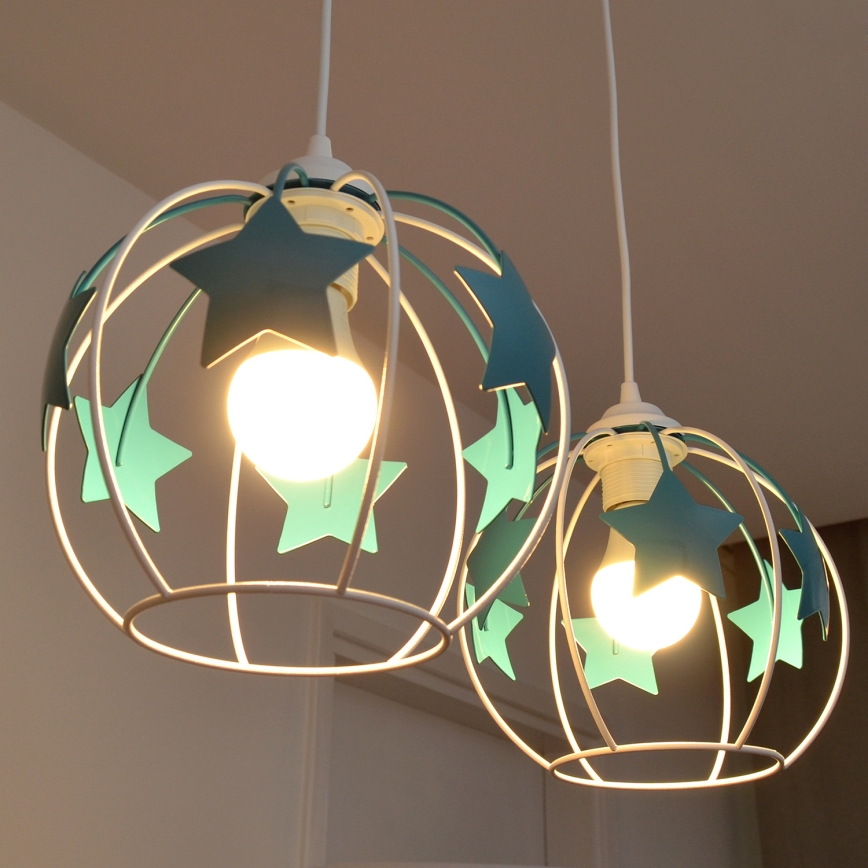 Ripplühter lastele STARS 2xE27/15W/230V türkiis/valge