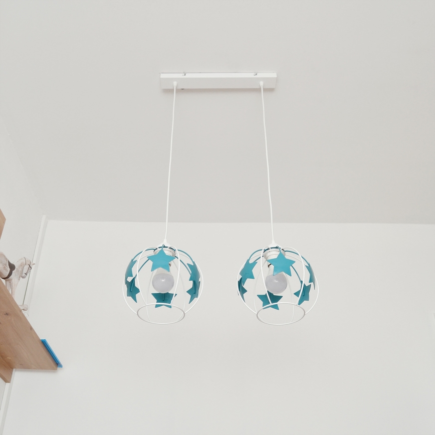 Ripplühter lastele STARS 2xE27/15W/230V türkiis/valge