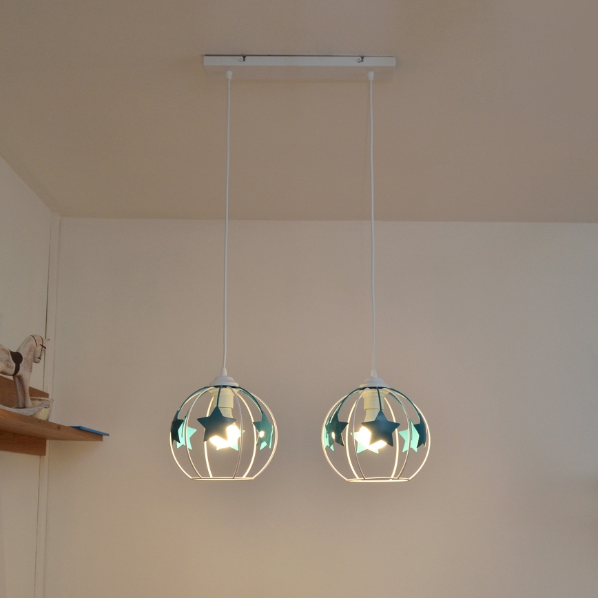 Ripplühter lastele STARS 2xE27/15W/230V türkiis/valge