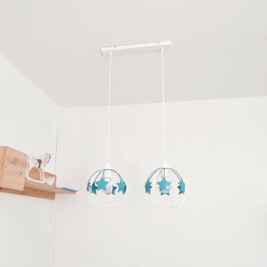 Ripplühter lastele STARS 2xE27/15W/230V türkiis/valge