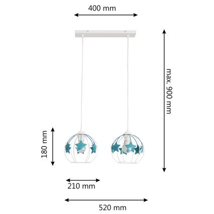 Ripplühter lastele STARS 2xE27/15W/230V türkiis/valge