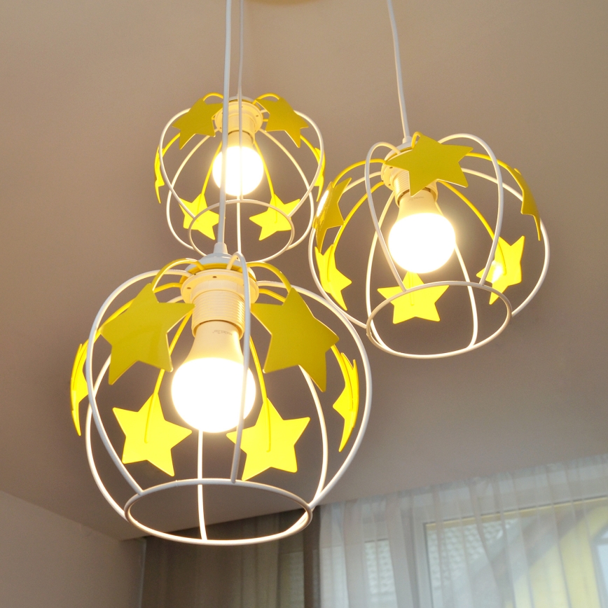 Ripplühter lastele STARS 3xE27/15W/230V kollane/valge