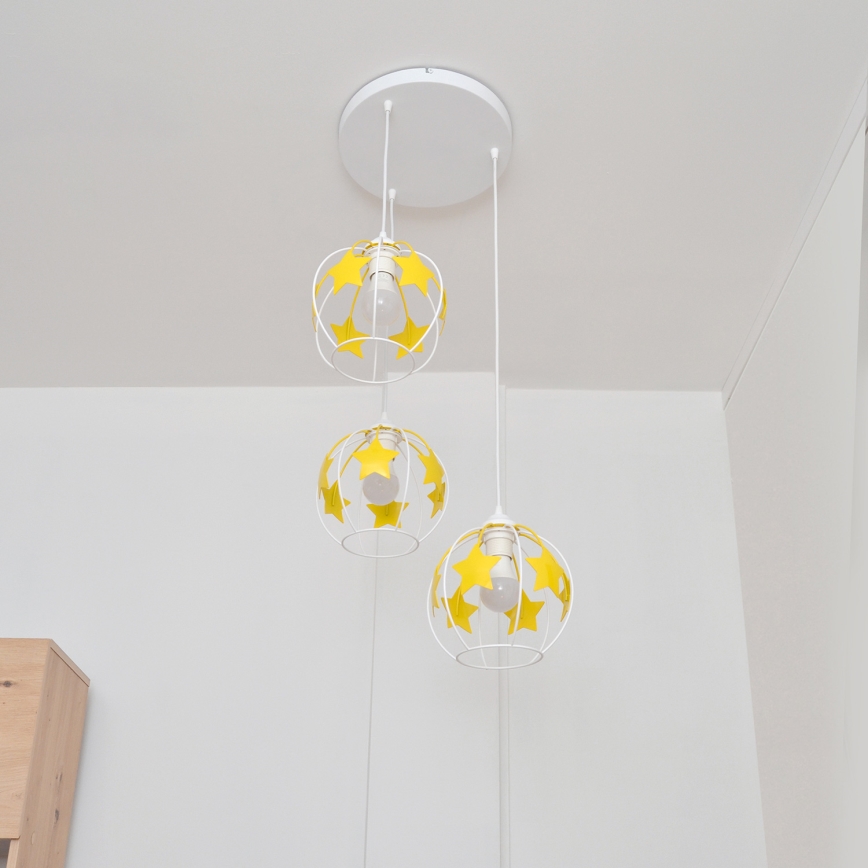 Ripplühter lastele STARS 3xE27/15W/230V kollane/valge