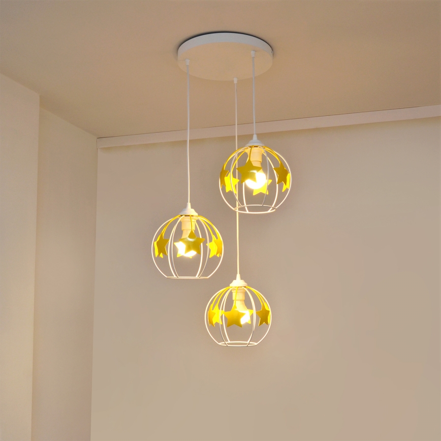 Ripplühter lastele STARS 3xE27/15W/230V kollane/valge