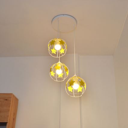Ripplühter lastele STARS 3xE27/15W/230V kollane/valge