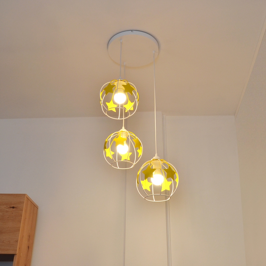 Ripplühter lastele STARS 3xE27/15W/230V kollane/valge