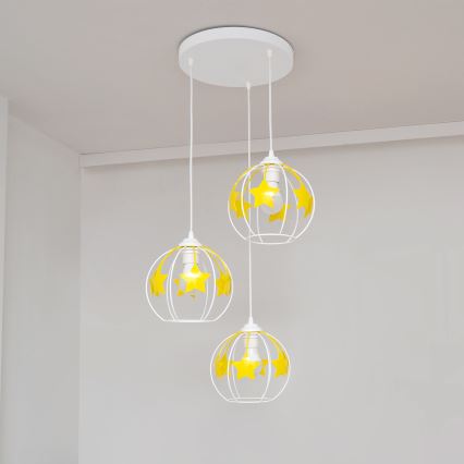 Ripplühter lastele STARS 3xE27/15W/230V kollane/valge