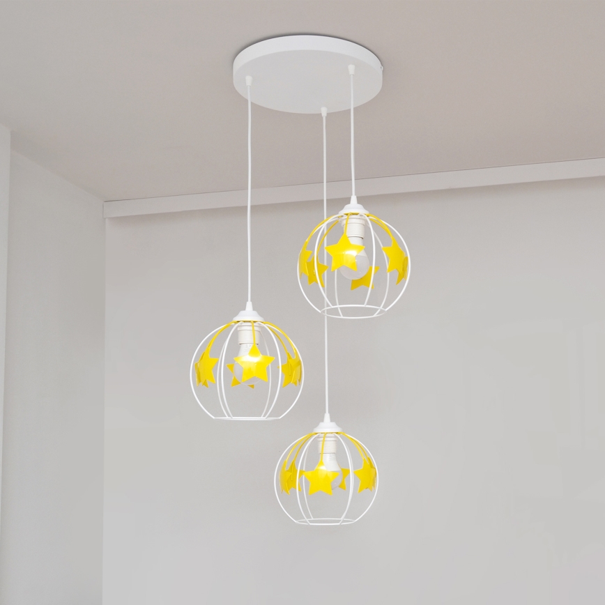 Ripplühter lastele STARS 3xE27/15W/230V kollane/valge