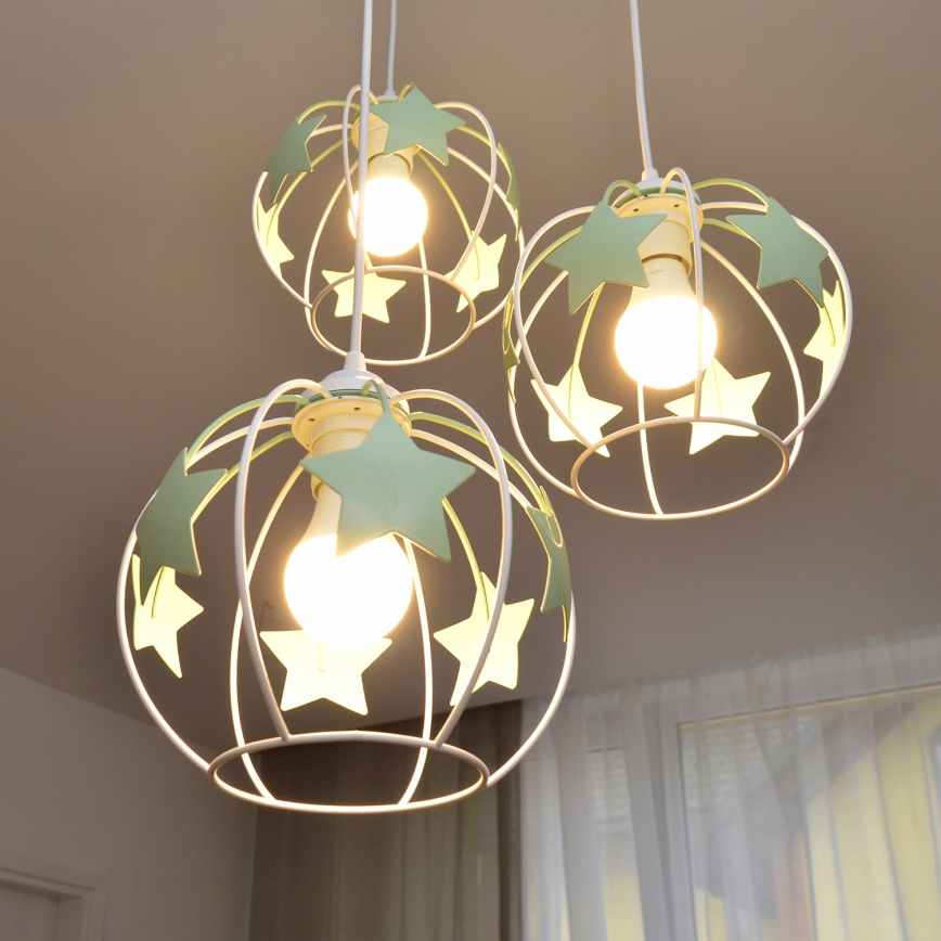 Ripplühter lastele STARS 3xE27/15W/230V roheline/valge