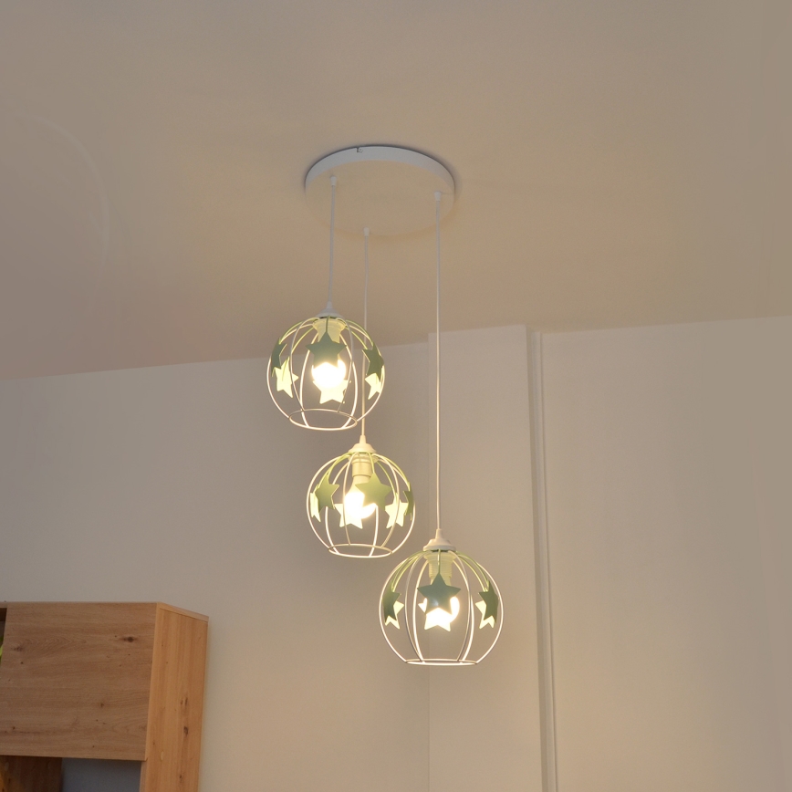 Ripplühter lastele STARS 3xE27/15W/230V roheline/valge