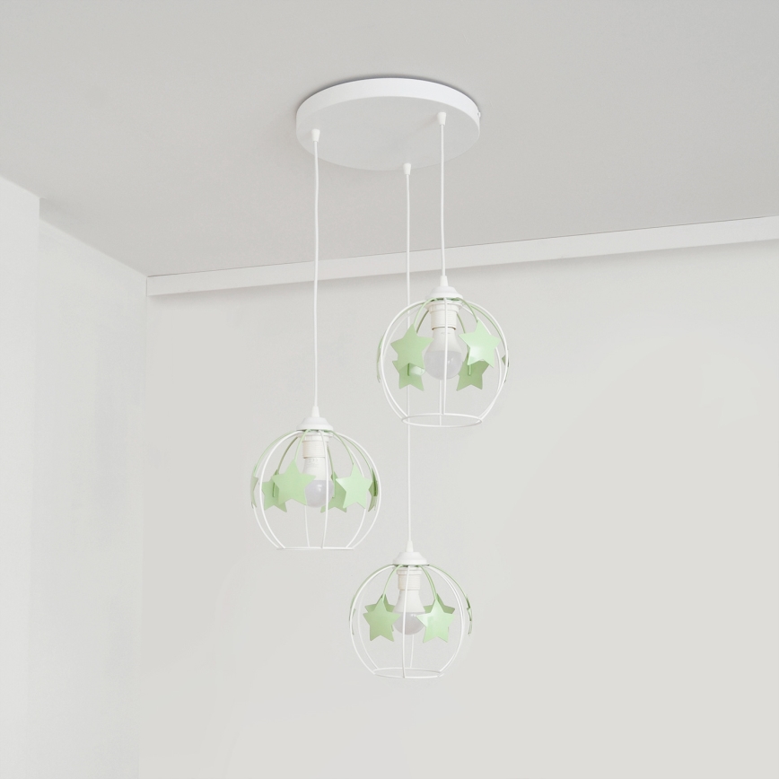 Ripplühter lastele STARS 3xE27/15W/230V roheline/valge