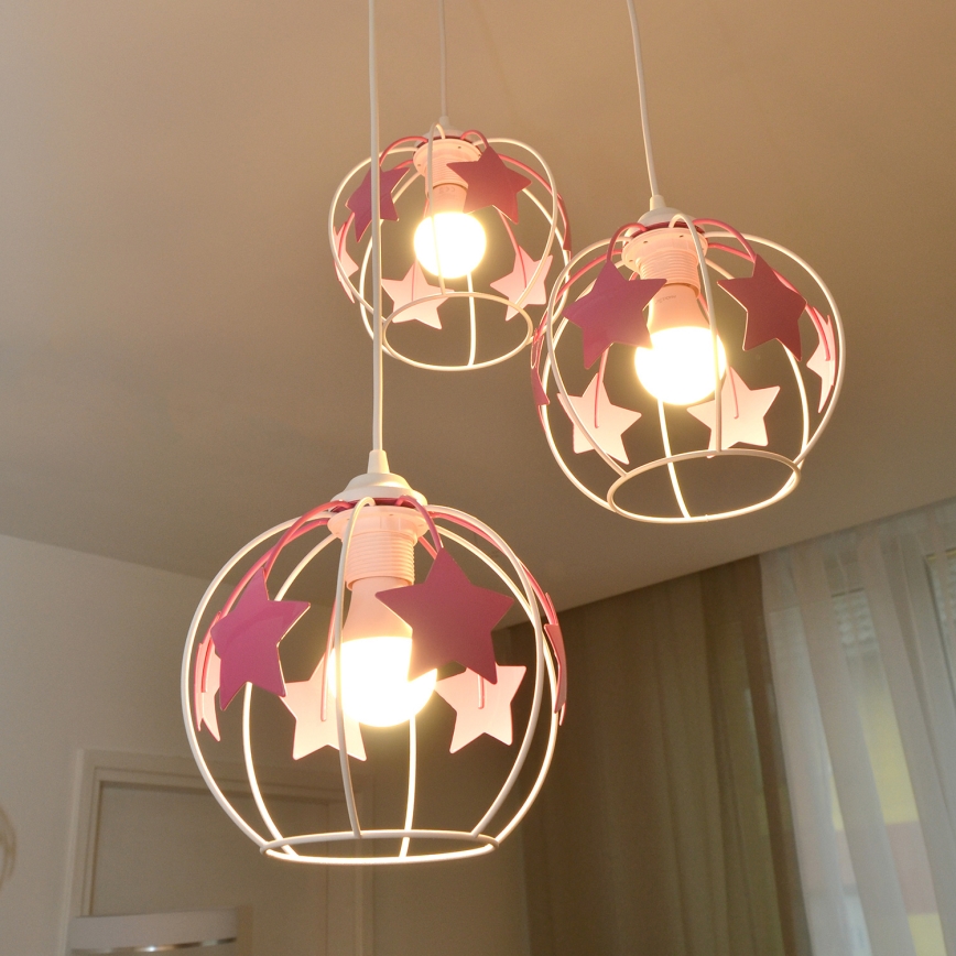 Ripplühter lastele STARS 3xE27/15W/230V roosa/valge
