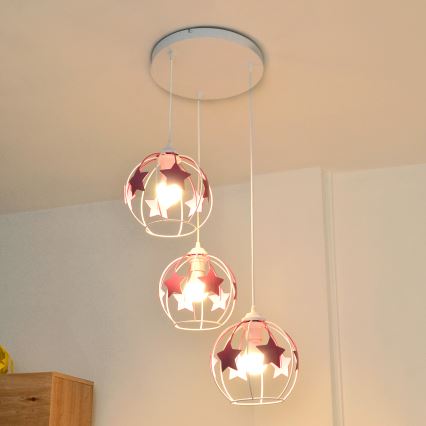 Ripplühter lastele STARS 3xE27/15W/230V roosa/valge