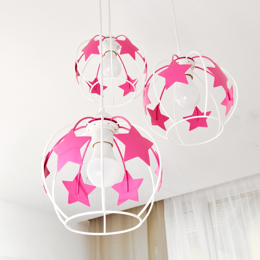 Ripplühter lastele STARS 3xE27/15W/230V roosa/valge