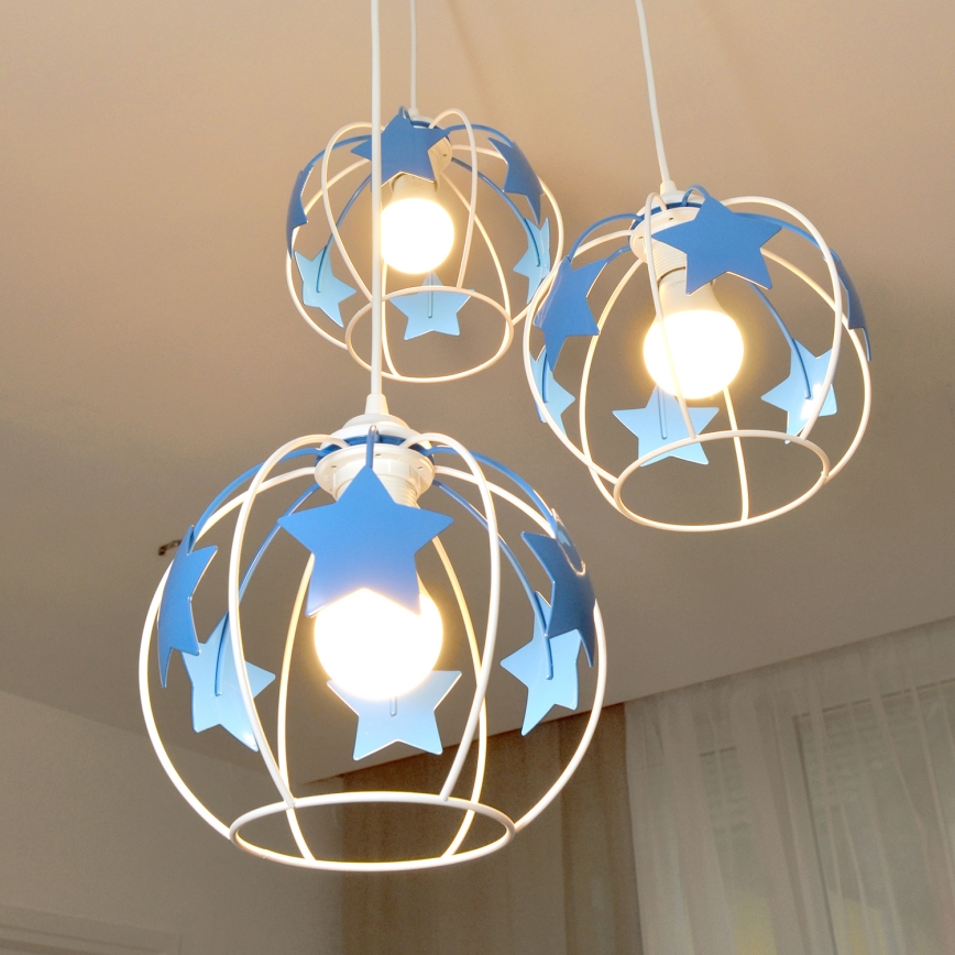 Ripplühter lastele STARS 3xE27/15W/230V sinine/valge