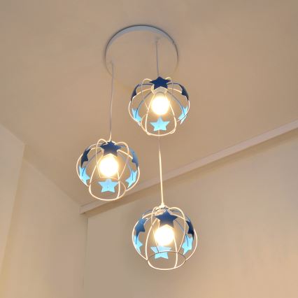 Ripplühter lastele STARS 3xE27/15W/230V sinine/valge