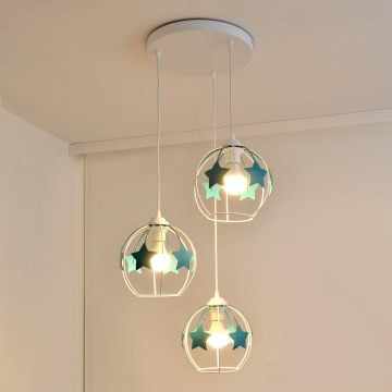 Ripplühter lastele STARS 3xE27/15W/230V türkiis/valge