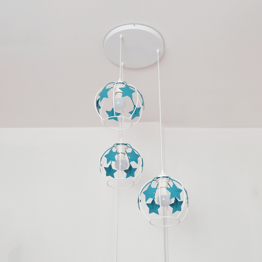 Ripplühter lastele STARS 3xE27/15W/230V türkiis/valge