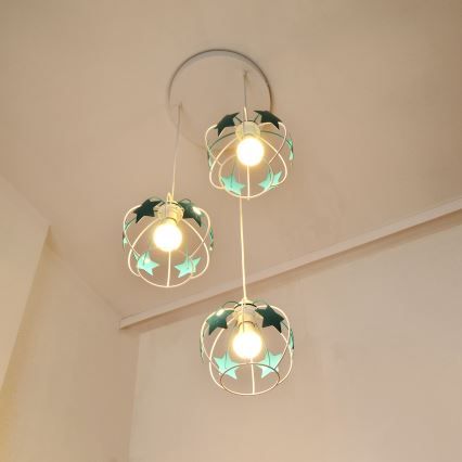 Ripplühter lastele STARS 3xE27/15W/230V türkiis/valge