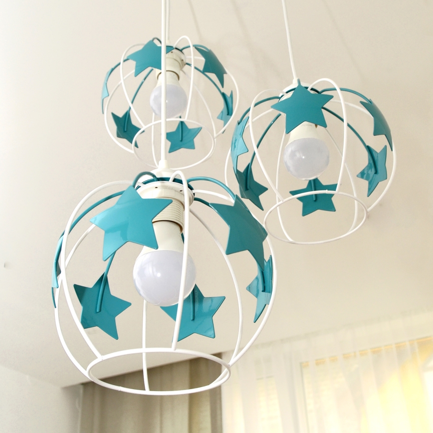 Ripplühter lastele STARS 3xE27/15W/230V türkiis/valge