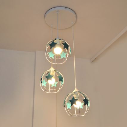 Ripplühter lastele STARS 3xE27/15W/230V türkiis/valge