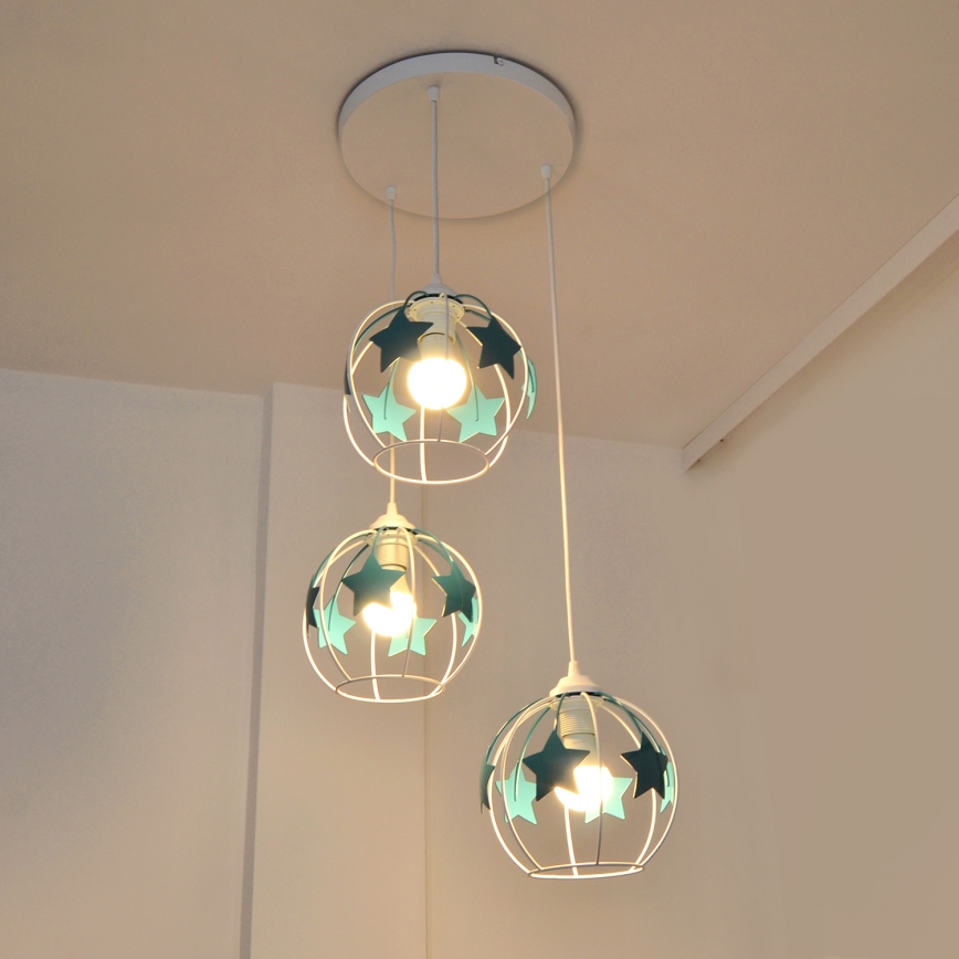Ripplühter lastele STARS 3xE27/15W/230V türkiis/valge