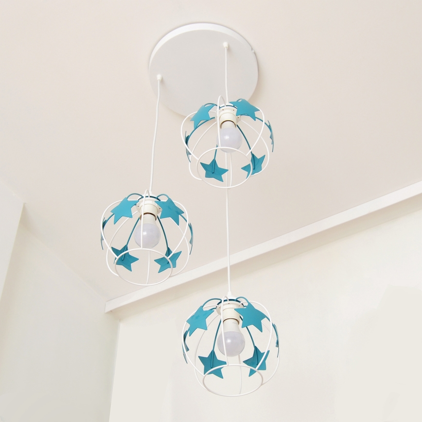 Ripplühter lastele STARS 3xE27/15W/230V türkiis/valge