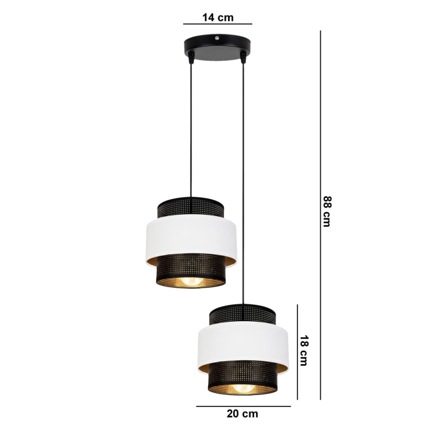 Ripplühter NESS 2xE27/60W/230V d. 30 cm must/ valge