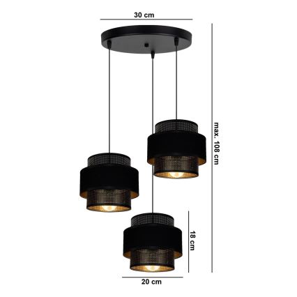 Ripplühter NESS 3xE27/60W/230V d. 45 cm must