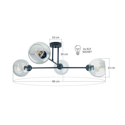 Ripplühter VASCO 4xE27/60W/230V must/läbipaistev