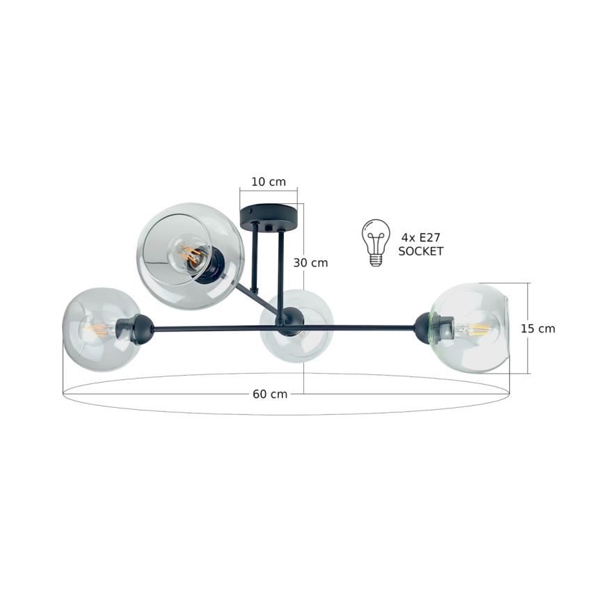 Ripplühter VASCO 4xE27/60W/230V must/läbipaistev