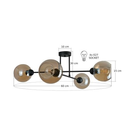 Ripplühter VASCO 4xE27/60W/230V must/suitsune beež