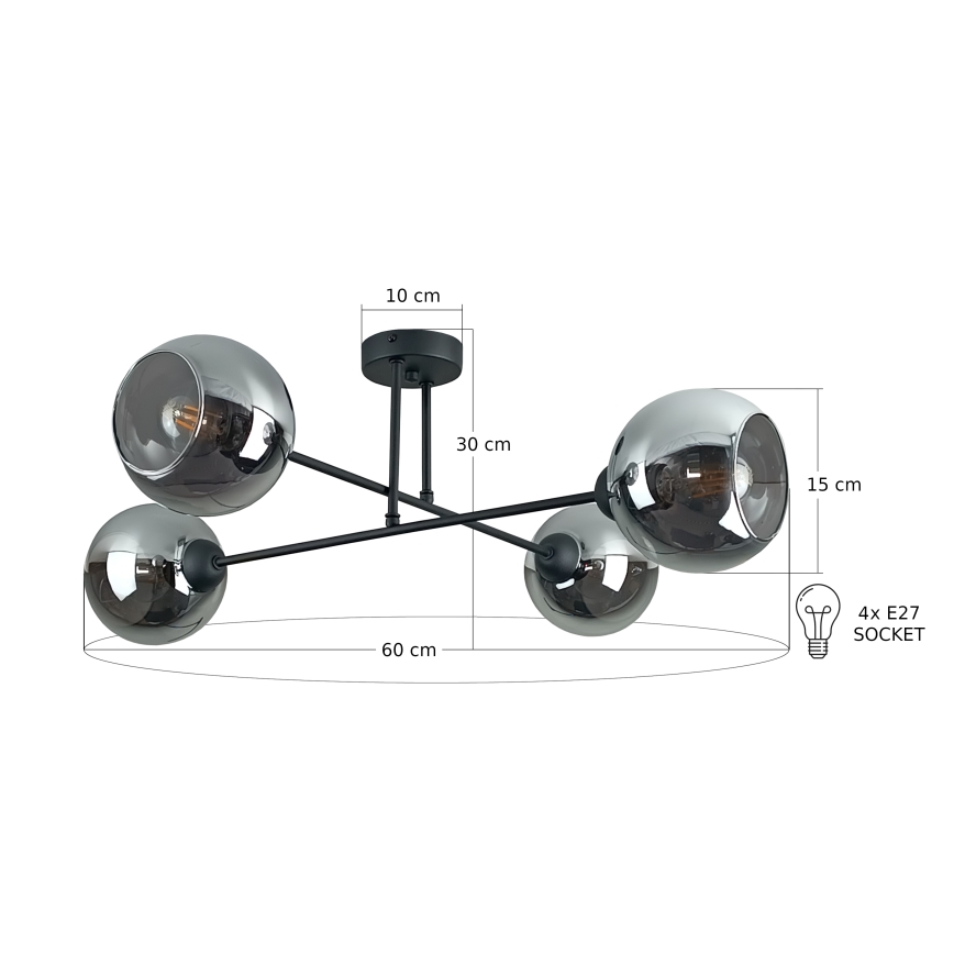 Ripplühter VASCO 4xE27/60W/230V must/suitsune must