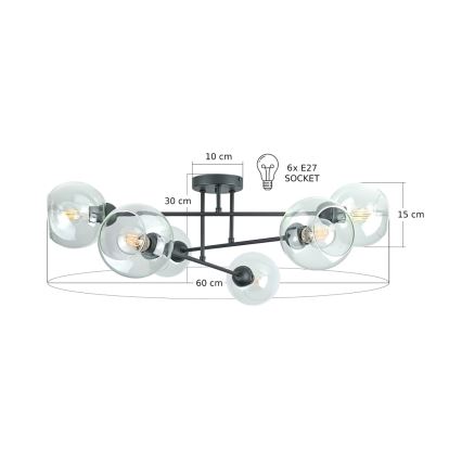 Ripplühter VASCO 6xE27/60W/230V must/läbipaistev