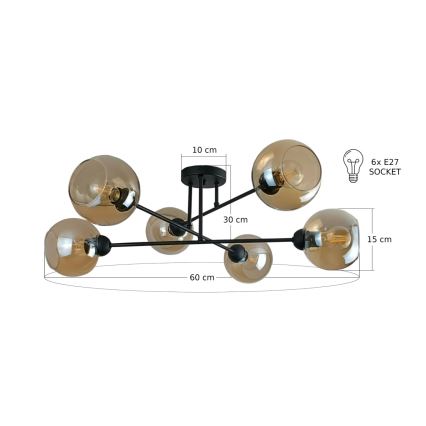 Ripplühter VASCO 6xE27/60W/230V must/suitsune beež