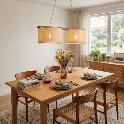 Rippvalgusti AIDA, 2×E27/15W/230V, Ø 35 cm, tamm/rafia