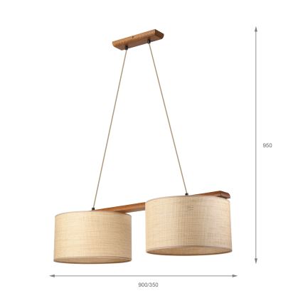 Rippvalgusti AIDA, 2×E27/15W/230V, Ø 35 cm, tamm/rafia