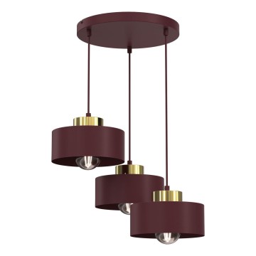 Rippvalgusti juhtmega MARTI 3xE27/15W/230V bordoopunane/kuldne