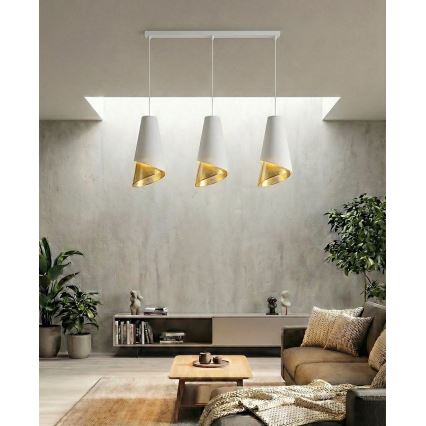 Rippvalgusti juhtmega MODA 3xE27/15W/230V valge/kuldne