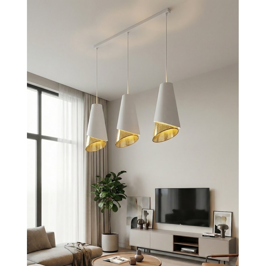 Rippvalgusti juhtmega MODA 3xE27/15W/230V valge/kuldne