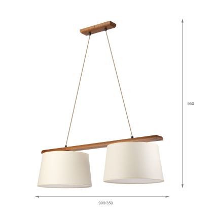 Rippvalgusti juhtmel AIDA 2xE27/15W/230V Ø 35 cm tamm/kreemjas