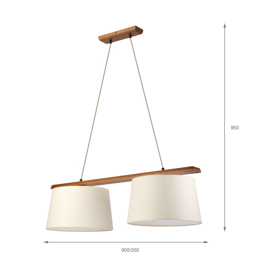 Rippvalgusti juhtmel AIDA 2xE27/15W/230V Ø 35 cm tamm/kreemjas