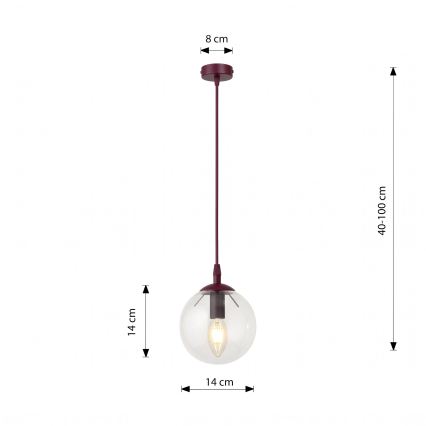 Rippvalgusti juhtmel COSMO 1xE14/10W/230V Ø 14 cm punane/läbipaistev