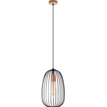 Rippvalgusti juhtmel OVELLA 1xE27/15W/230V, Ø 25 cm, must/männipuit