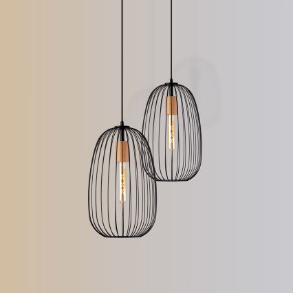 Rippvalgusti juhtmel OVELLA 1xE27/15W/230V, Ø 25 cm, must/männipuit