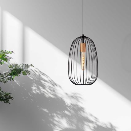Rippvalgusti juhtmel OVELLA 1xE27/15W/230V, Ø 25 cm, must/männipuit